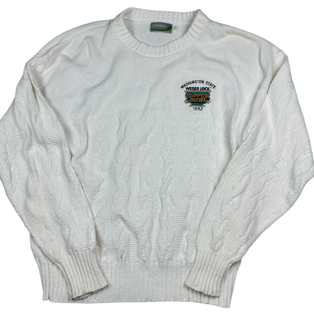 Vintage Washington State Cougars 1992 Copper Bowl white cable knit sweater SZ L